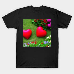 Valentine Wall Art - Together in the garden of love - Unique Valentine Fantasy Planet Landsape - Photo print, canvas, artboard print, Canvas Print and T shirt T-Shirt